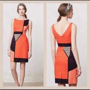 Tabitha Swallowtail Colorblock Orange Dress Sheath size 6 Cotton Sleeveless